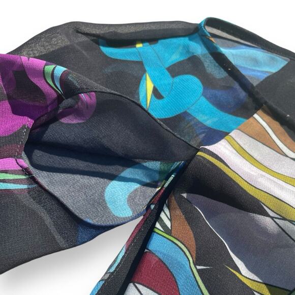 Versace Collection Women's Silk Blouse Multicolor Abstract Sheer Sleeves Size 6 - Picture 4 of 9